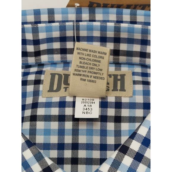 Duluth Trading Co Wrinklefighter Short Sleeve Button Down Mens Blue Plaid Medium - Picture 5 of 11